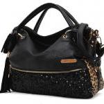 Tassels sequined leopard handbag shoulder bag 