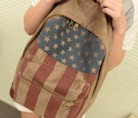 [grhmf2200049]Vintage American Flag Canvas Backpack