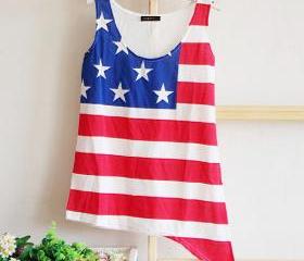 [grhmf26000131]Retro American Flag Printed Vest T-shir-white