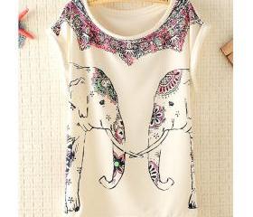 [grhmf26000158]Fashion Elephants Batwing Sleeve T-shirt