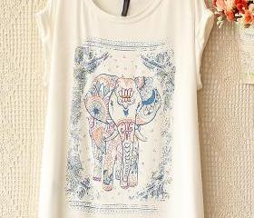 [grhmf26000160]Fashion Cute Elephant Print T-shirt