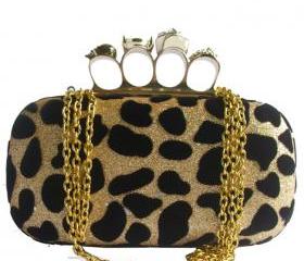  Unique Retro skull leopard four finger ring sparking should bag handbag