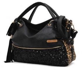 Tassels sequined leopard handbag shoulder bag 