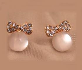 Vintage Opal Bow Full Of Diamond Earrings&Stud