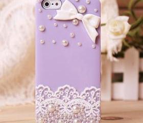 Lace Bow Pearl Rhinestone Hard Cover Case For Iphone 4/4s