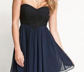 [grhmf2600032]Sweetheart Lace Bra Chest Wrapped Chiffon Dress