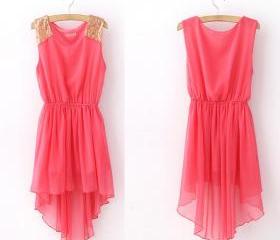 [grhmf2600060]Sleeveless Chiffon Featuring Sequin Dress