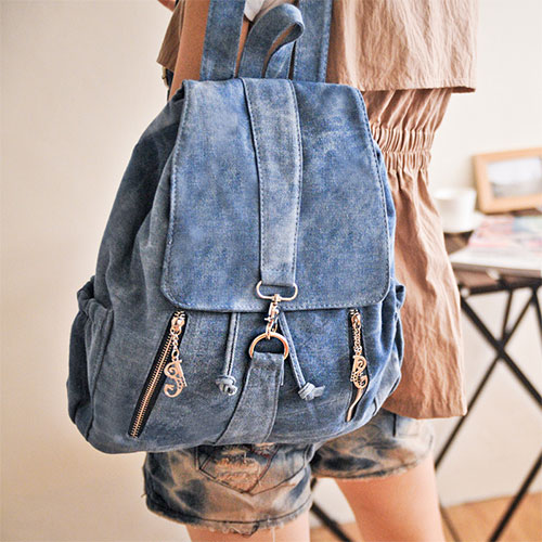 Fashion Cowboy Style Simple Zip Denim Backpack - Light Blue [grhmf22000183]